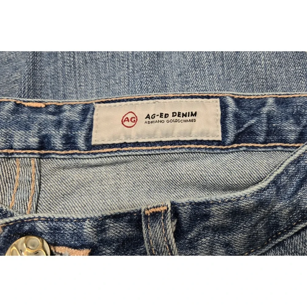 Ag-Ed Denim Adriano Goldschmied MidRise Jeans Fray Hem 27R Med Wash Blue Boot